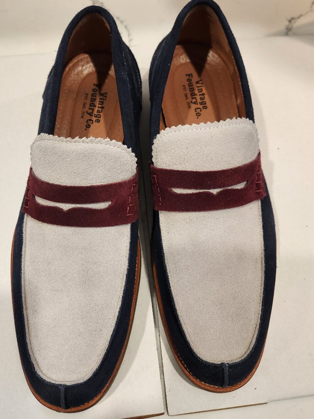 Vintage Foundry Co. Men's Two-Tone Suede Slip-On Loafers - Like New